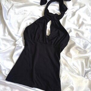 Guess Jeans Womens Black Halter Keyhole Neck Tie Empire Waist Top Small S/P